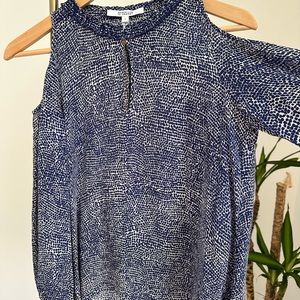 Derek Lam 10 Crosby / silk blouse, shoulder peepholes / navy and white / size 8
